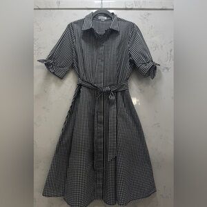 Calvin Klein Black White Gingham Shirt Dress | Tie Waist | 100% Cotton